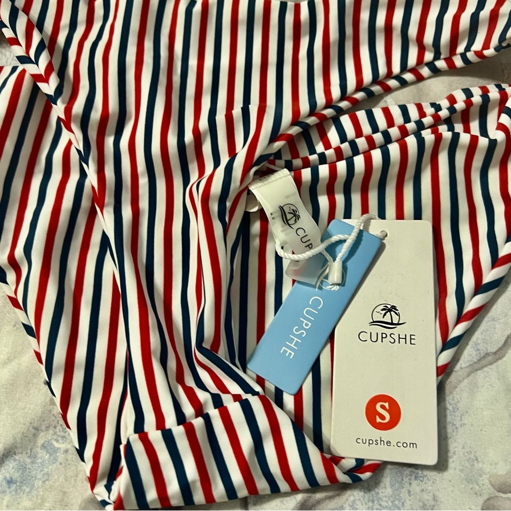 Cupshe Red, White, and Blue Striped Swimwear
